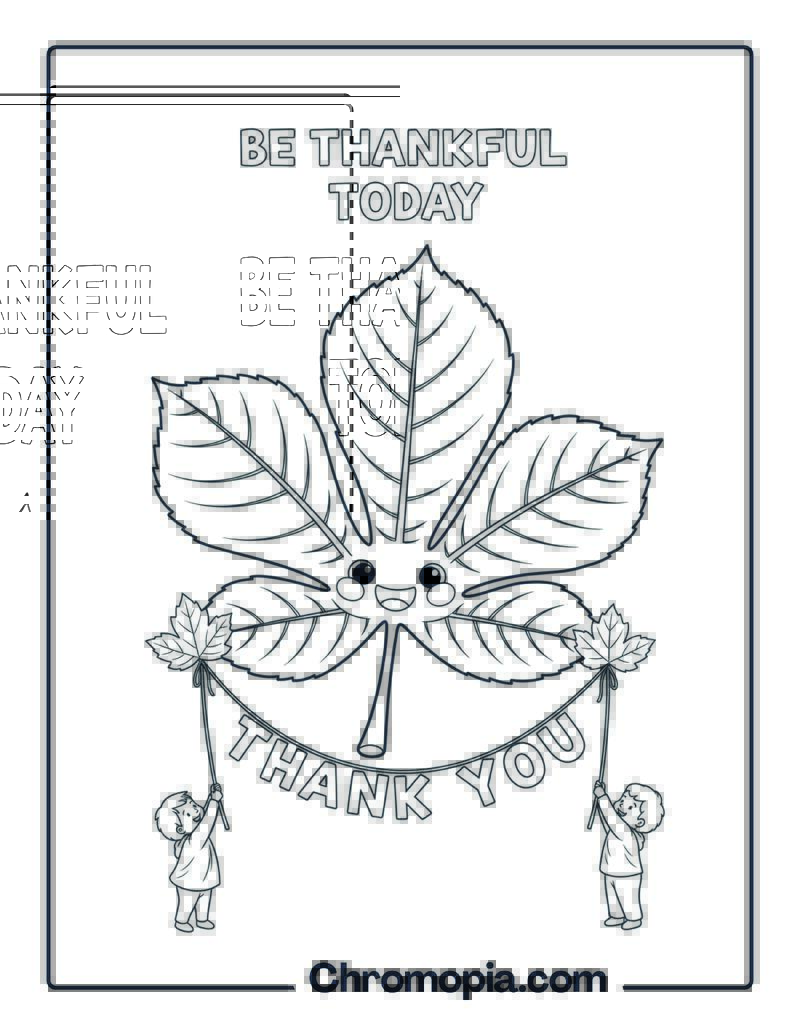 Smiling Leaf with Thankful Sign Coloring Sheet