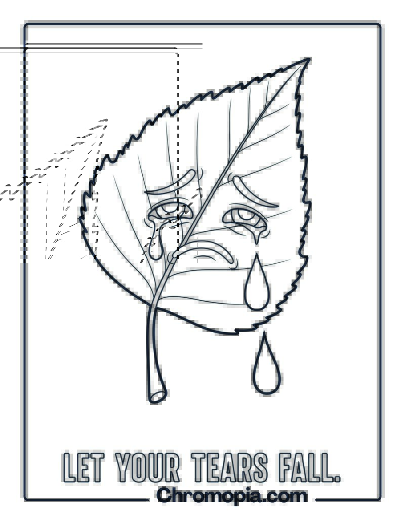 Crying Leaf with Falling Tear Coloring Page