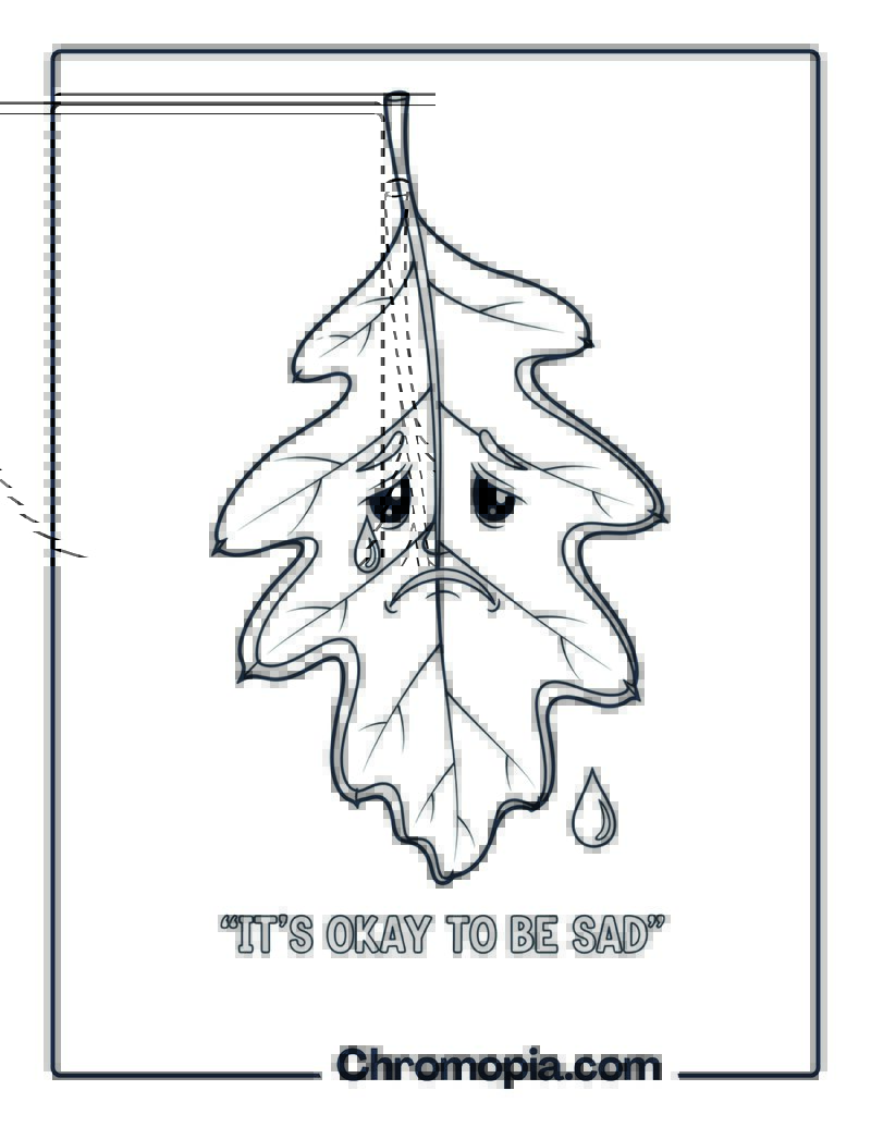 Sad Leaf with Downturned Eyes Coloring Sheet