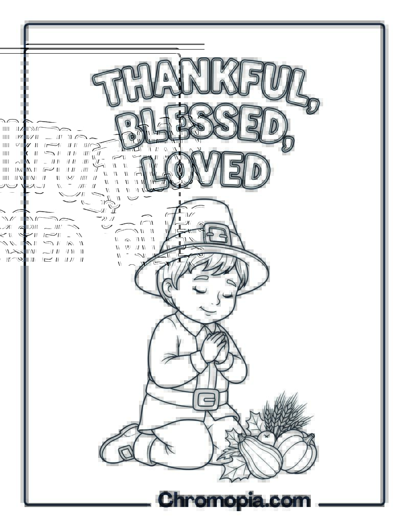 Pilgrim Boy Giving Thanks coloring page