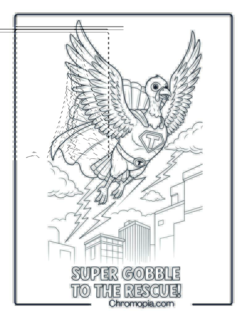 Superhero Turkey in a Cape Coloring Page