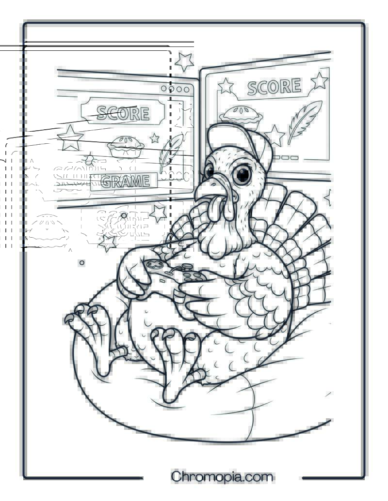 Turkey Playing Video Games Coloring Page