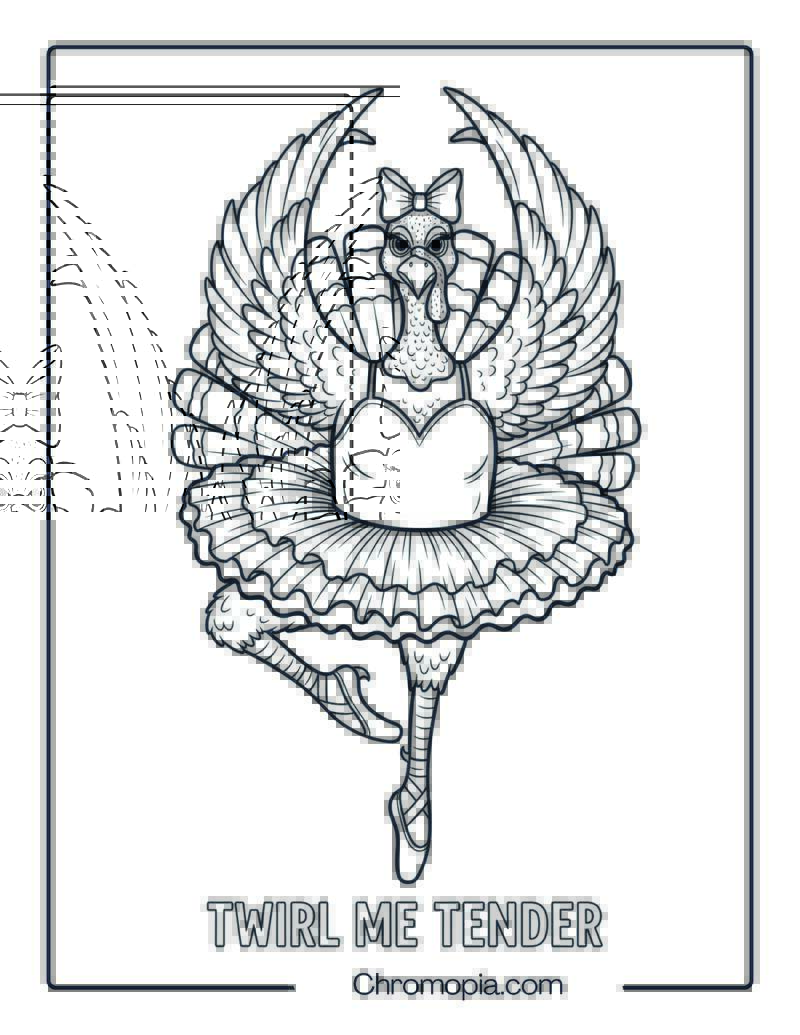 Turkey in a Tutu Doing Ballet Coloring Page