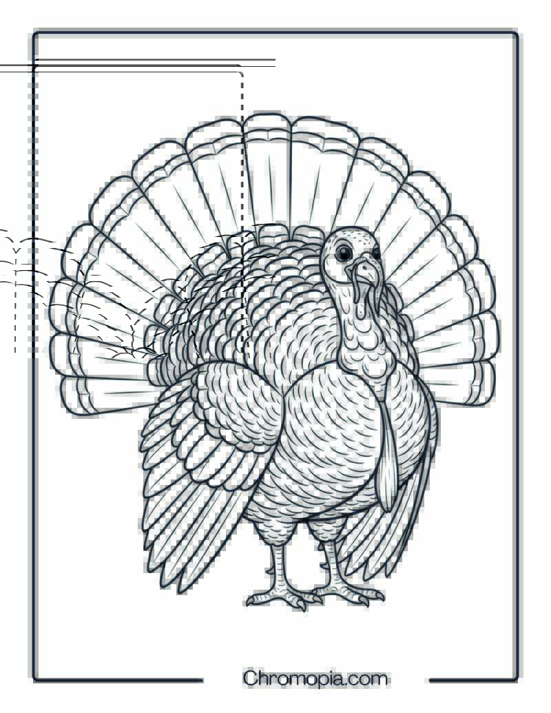 Happy Turkey with Big Feathers Coloring Page