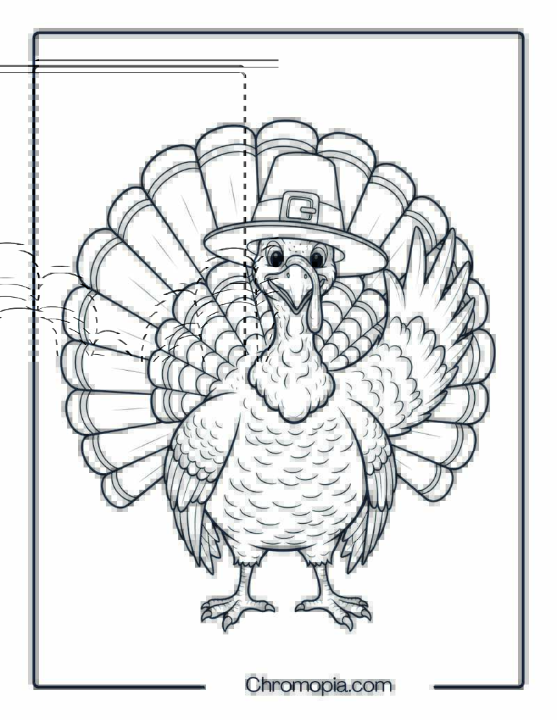 Turkey Wearing a Pilgrim Hat Coloring Sheet