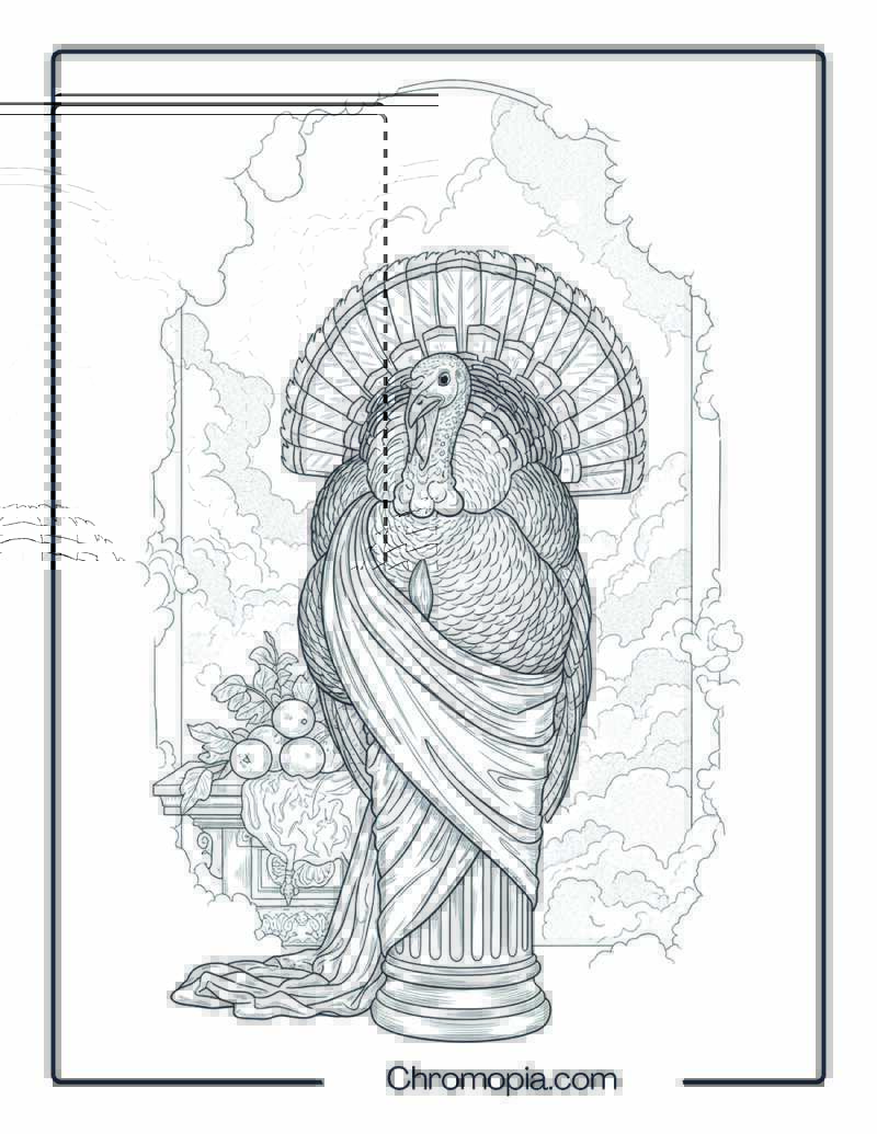 Artistic Turkey in a Classical Painting Pose (Coloring Page)