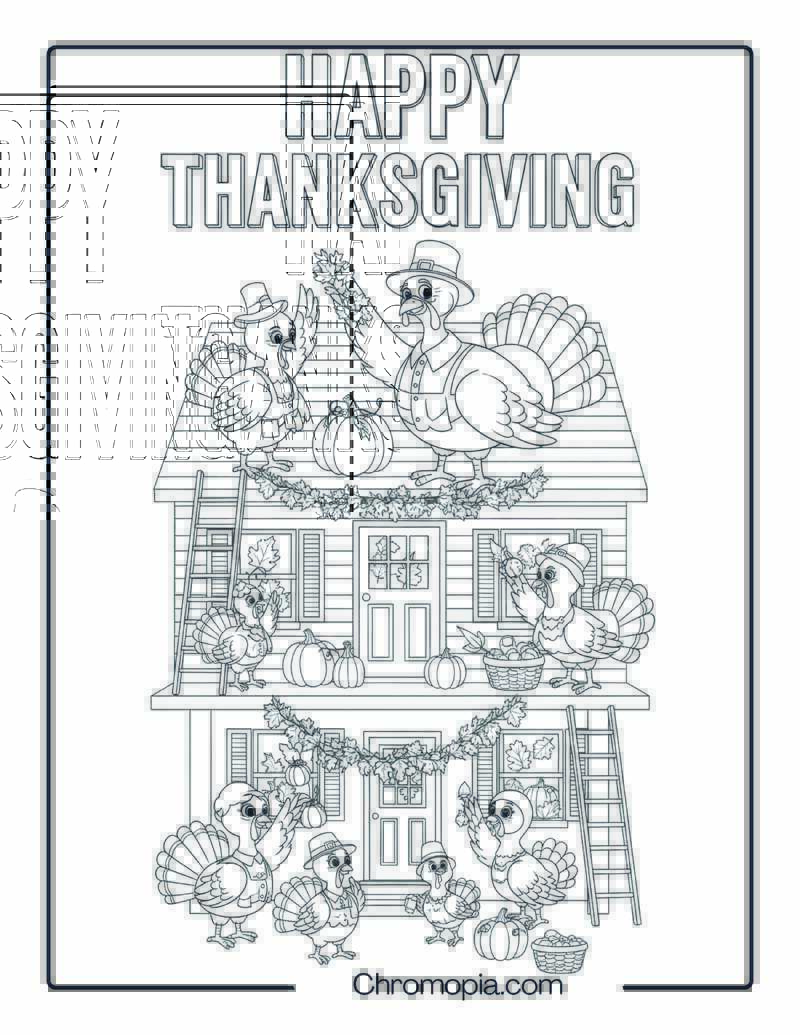 Grand Turkey Family Decorating the House for Thanksgiving