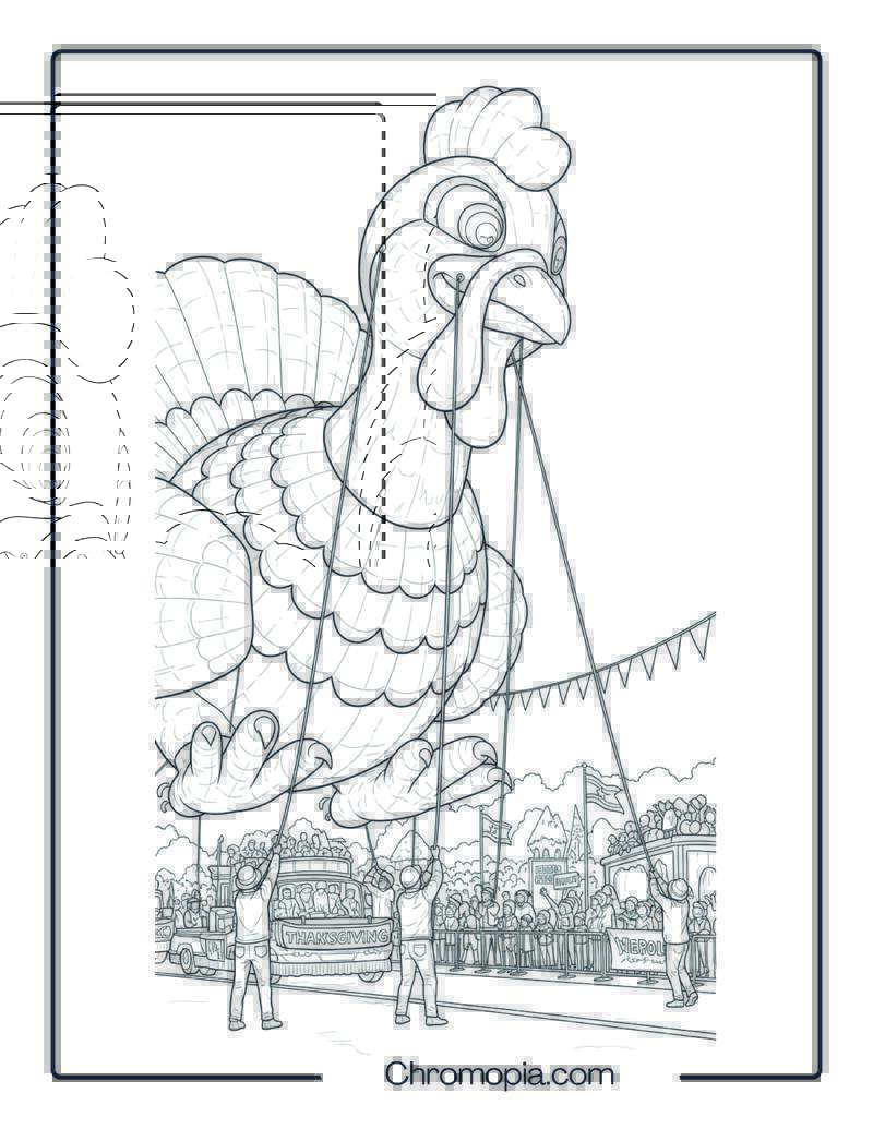 Huge Thanksgiving Turkey Balloon Being Inflated (Coloring Page)