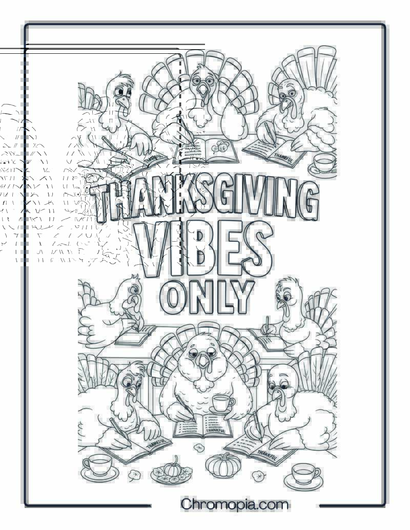 Turkeys Journaling Gratitude Together at a Cozy Table