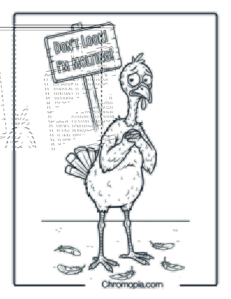Funny Featherless Turkey in a Shy Pose Coloring Page