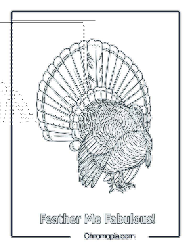 Giant Feather Fan Behind Proud Turkey Coloring Page