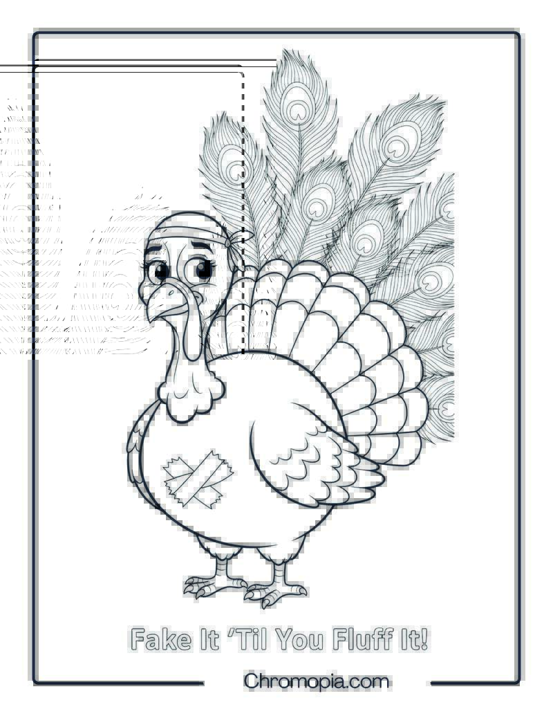 Turkey Dressed as a Peacock with Fancy Feathers Coloring Page