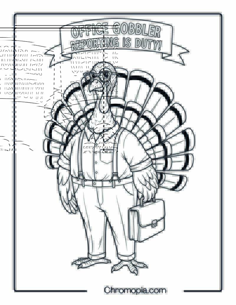 Turkey Wearing Human Clothes and Feather Cape Coloring Page