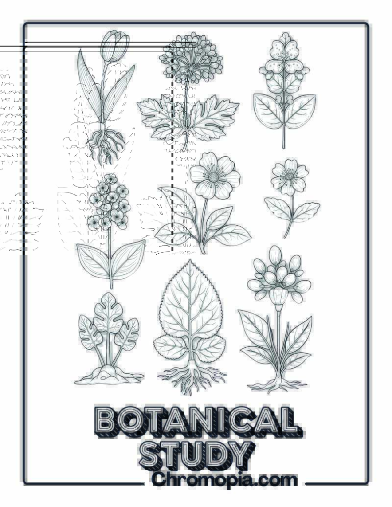 Botanical Forest Scientific Illustration Compendium Coloring Page