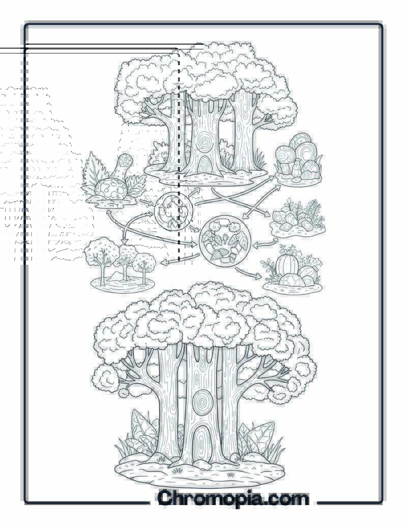 Forest Ecosystem Web Complexity Diagram Coloring Sheet