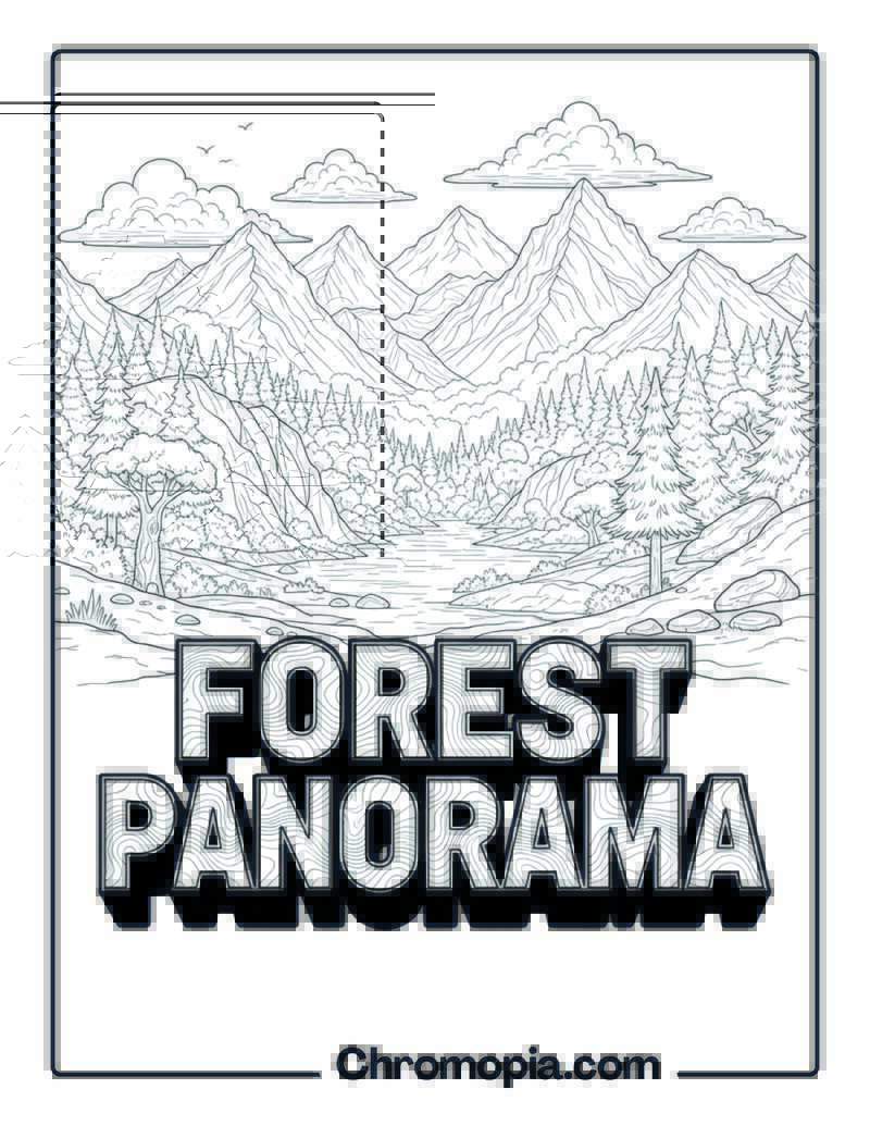 Highly Detailed Forest Landscapes Panorama Coloring Sheet