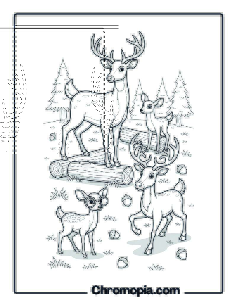 Clumsy Deer Family Comedy Show Coloring Page