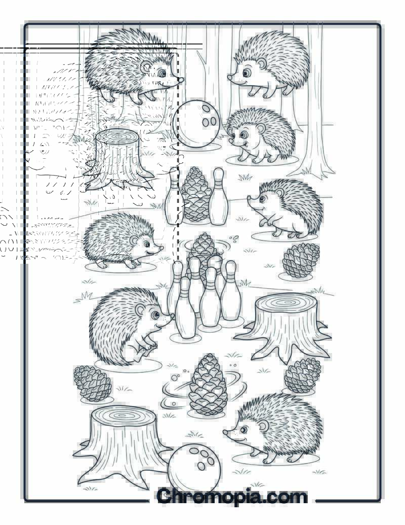 Hedgehog Bowling Tournament Spectacular Coloring Sheet