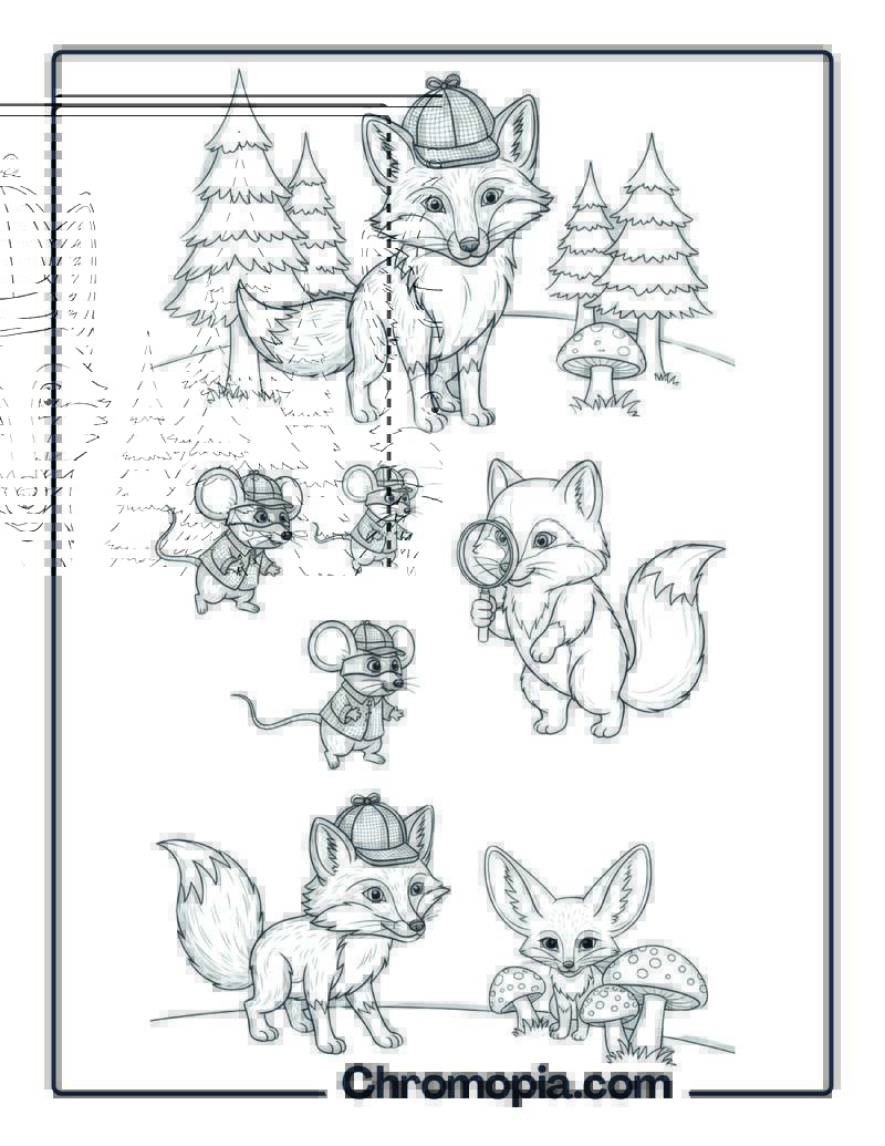 Sneaky Fox Detective Agency Coloring Page