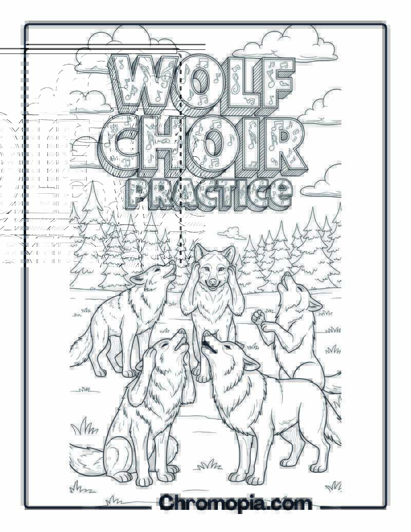 Wolf Pack Howling Choir Practice Coloring Page