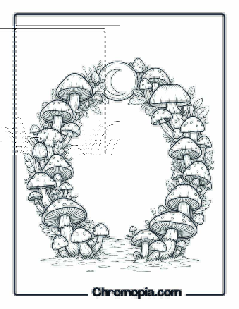 Enchanted Forest Fairy Ring Circle Coloring Page