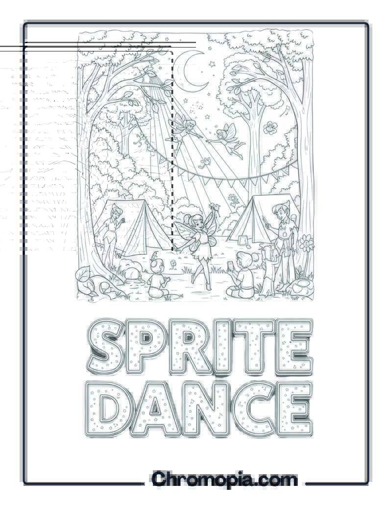 Forest Sprites Dancing Moonlight Festival Coloring Sheet