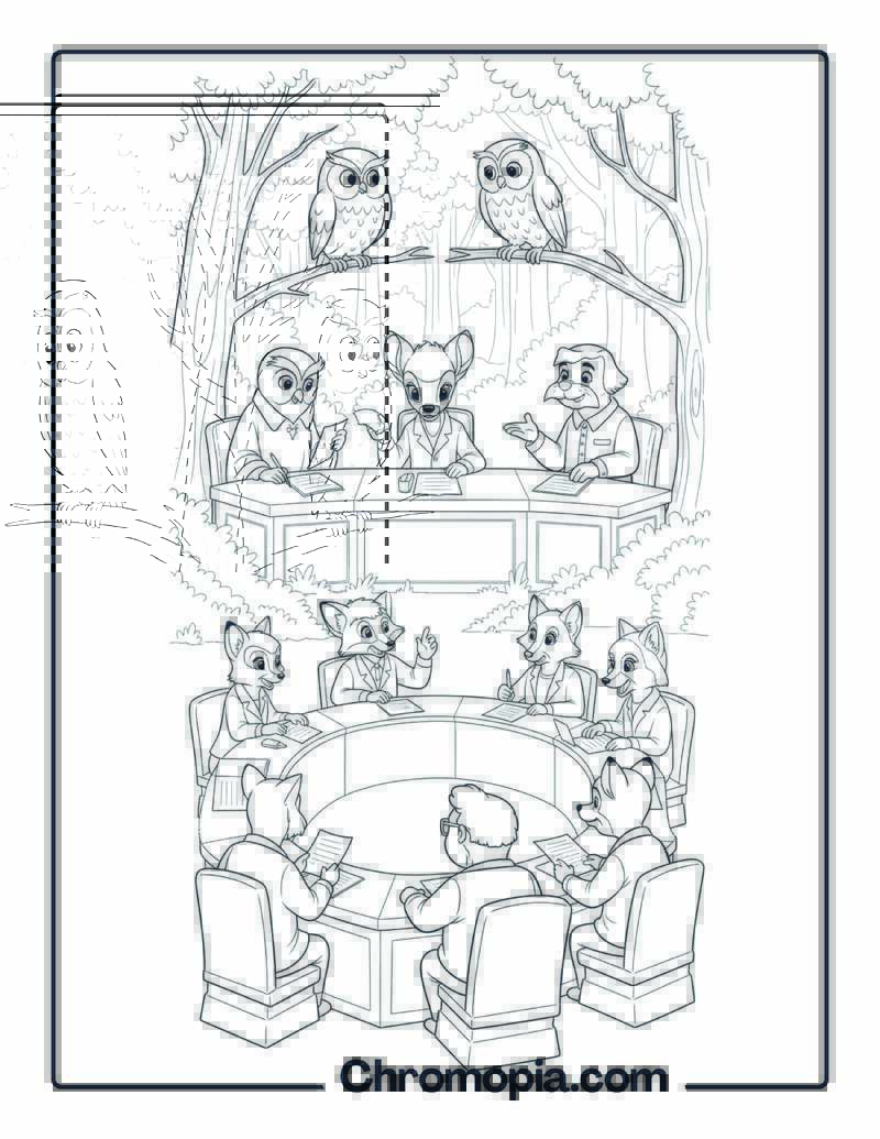Magic Forest Talking Animals Council Coloring Page