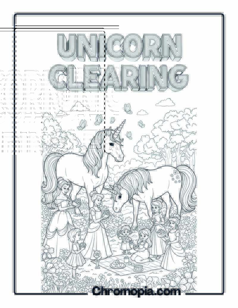 Unicorn Grazing Forest Clearing Paradise Coloring Sheet