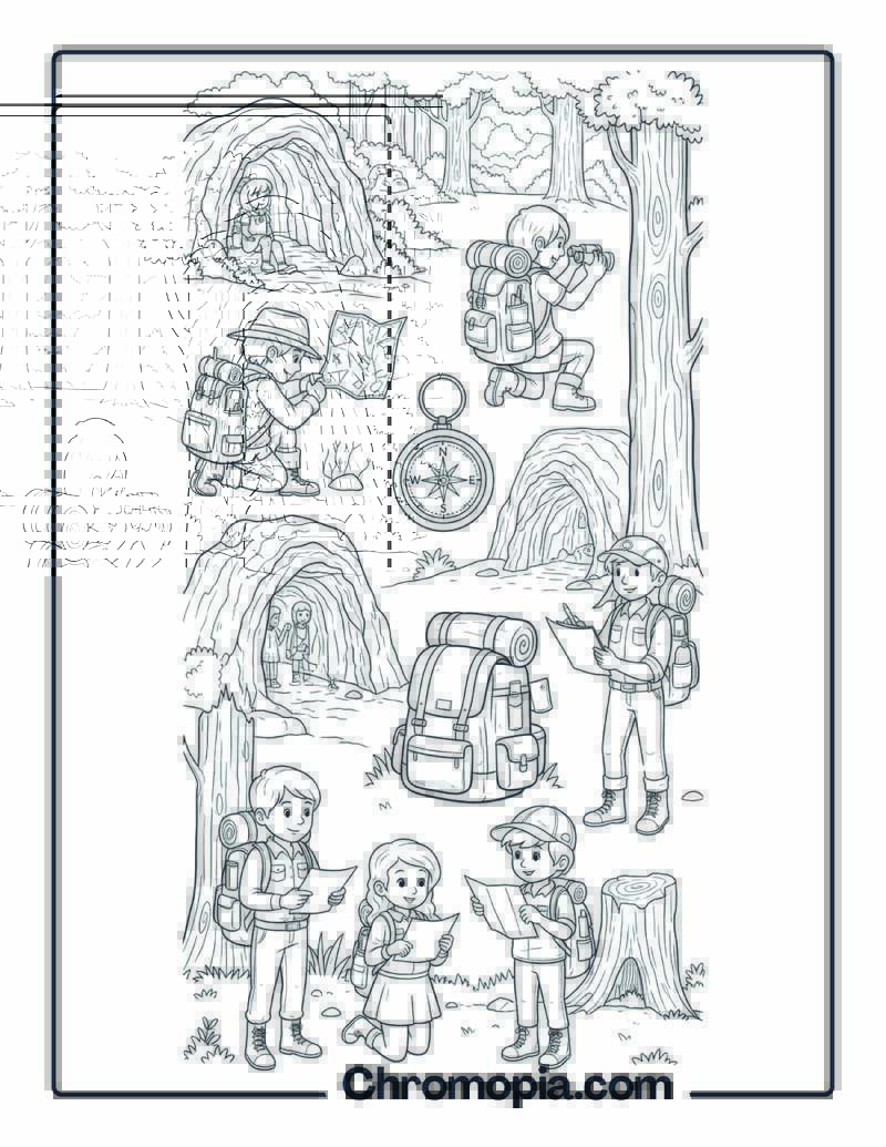 Forest Exploration Backpack Discovery Mission Coloring Page