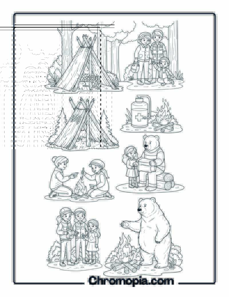 Forest Survival Skills Training Camp Coloring Page
