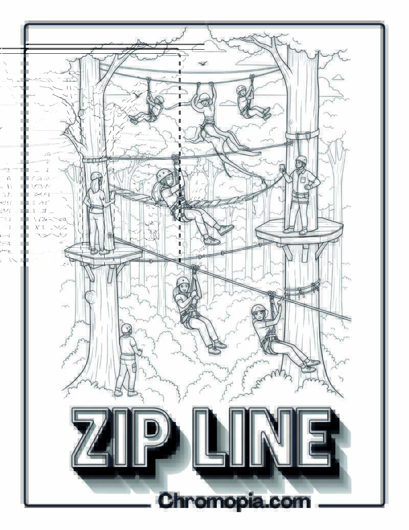Forest Zip Line Canopy Adventure Coloring Sheet