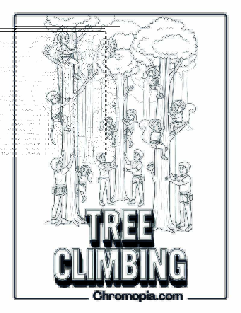 Tree Climbing Adventure Kids Challenge Coloring Sheet