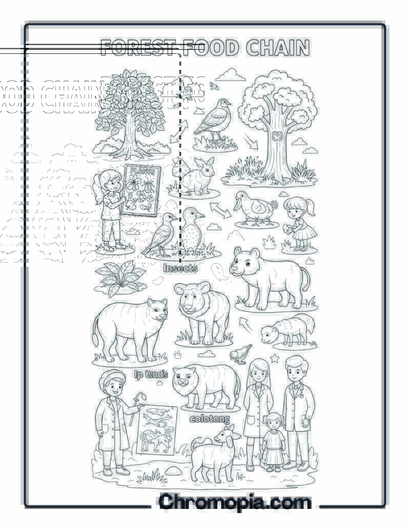 Forest Food Chain Illustration Education Coloring Page
