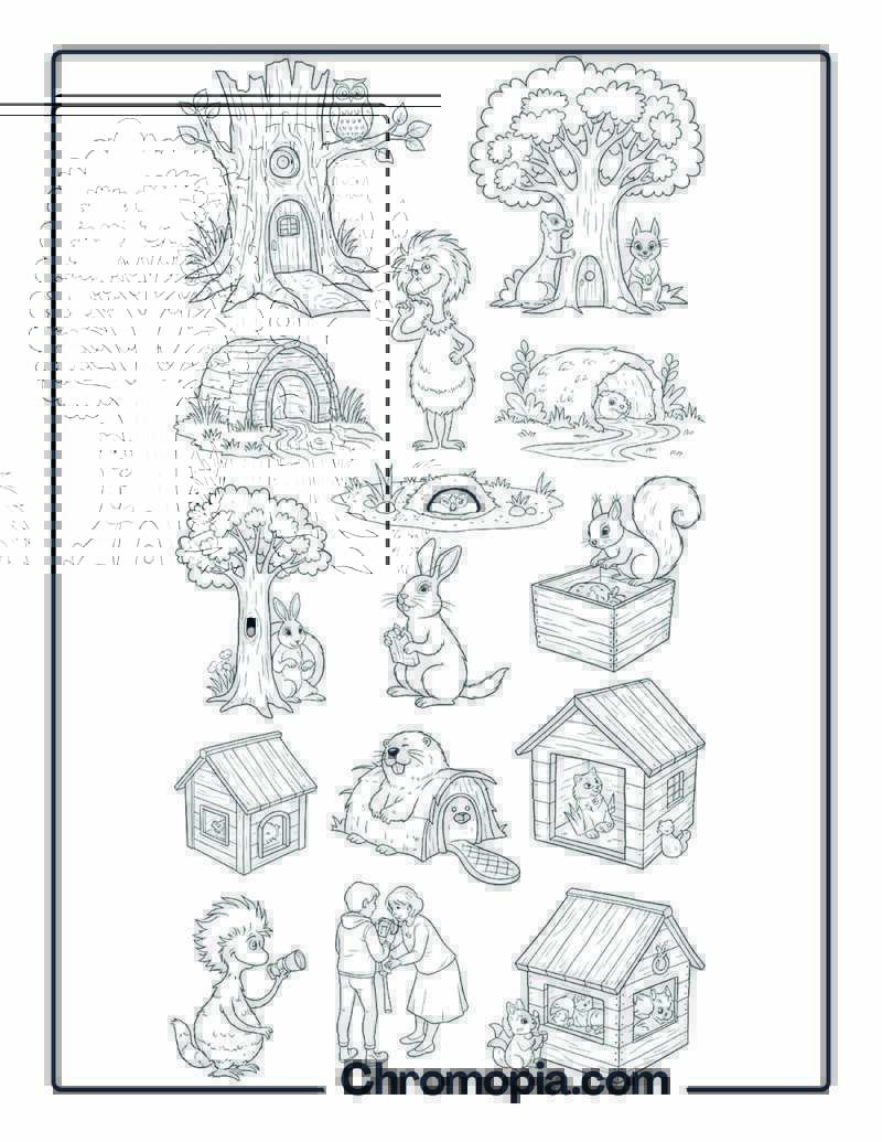 Forest Habitats Different Animals Showcase Coloring Sheet