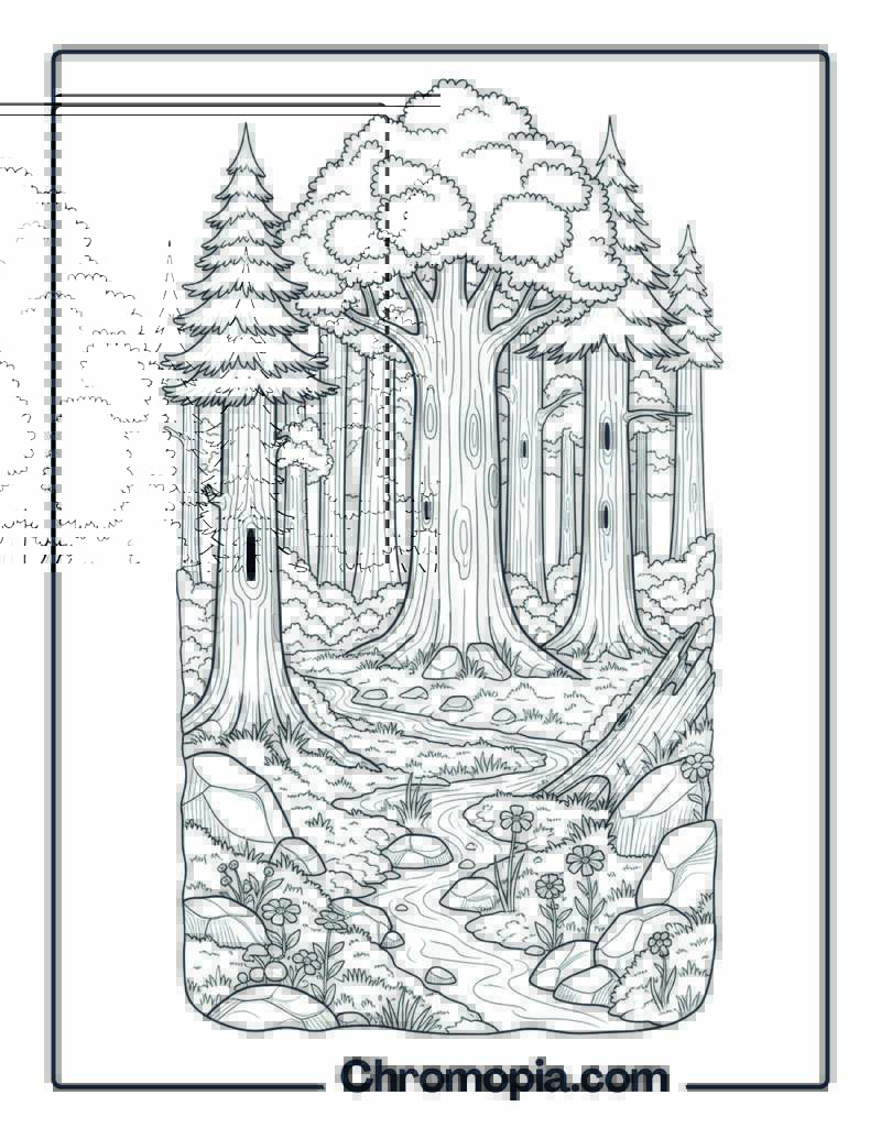 Ancient Forest Ecosystem Paradise Coloring Sheet