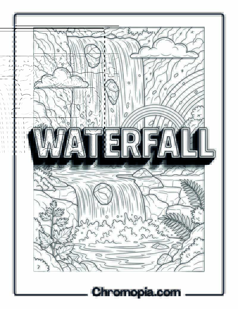 Cascading Forest Waterfall Wonder Coloring Sheet