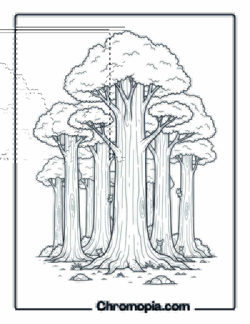 Dense Towering Forest Giants Coloring Page
