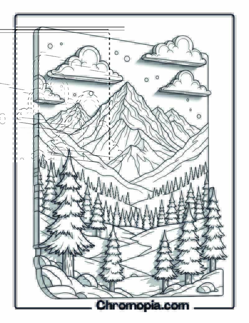 Snow Peak Mountain Forest Coloring Page