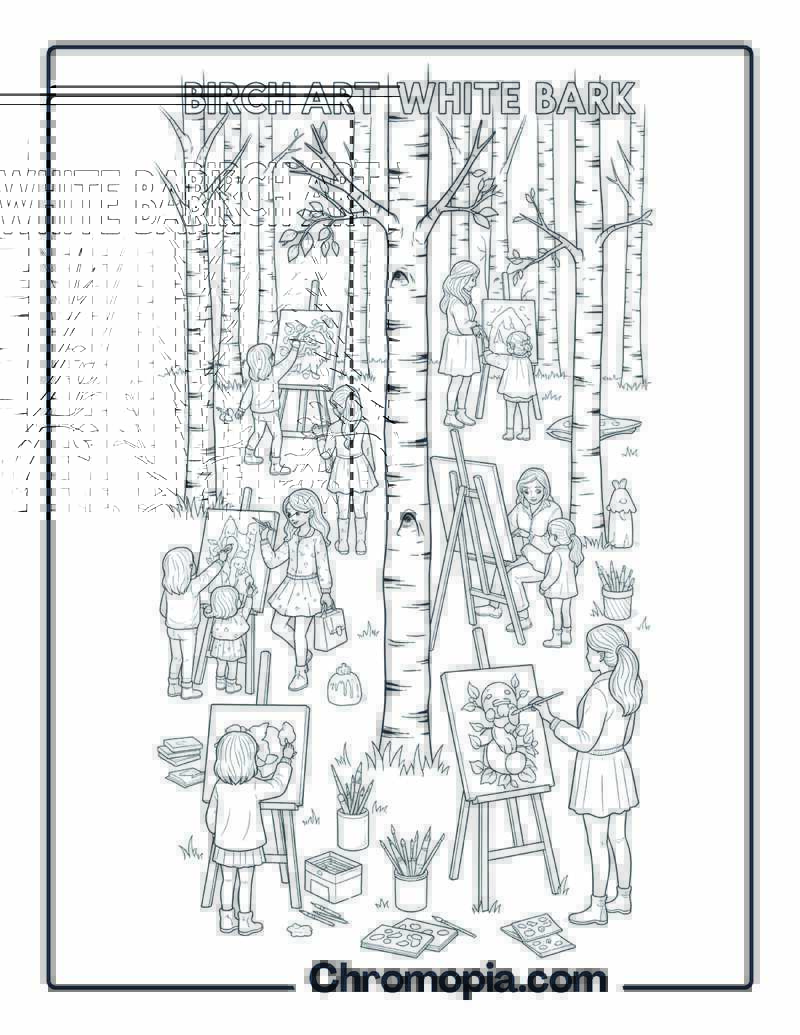 Birch Trees White Bark Art Coloring Sheet