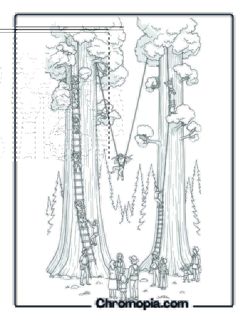 Giant Sequoia Tree Climbing Adventure Coloring Page