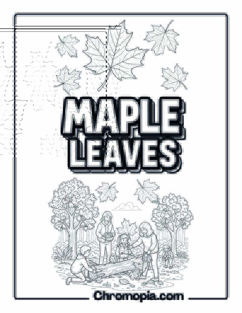 Maple Trees Large Leaves Collection Coloring Page