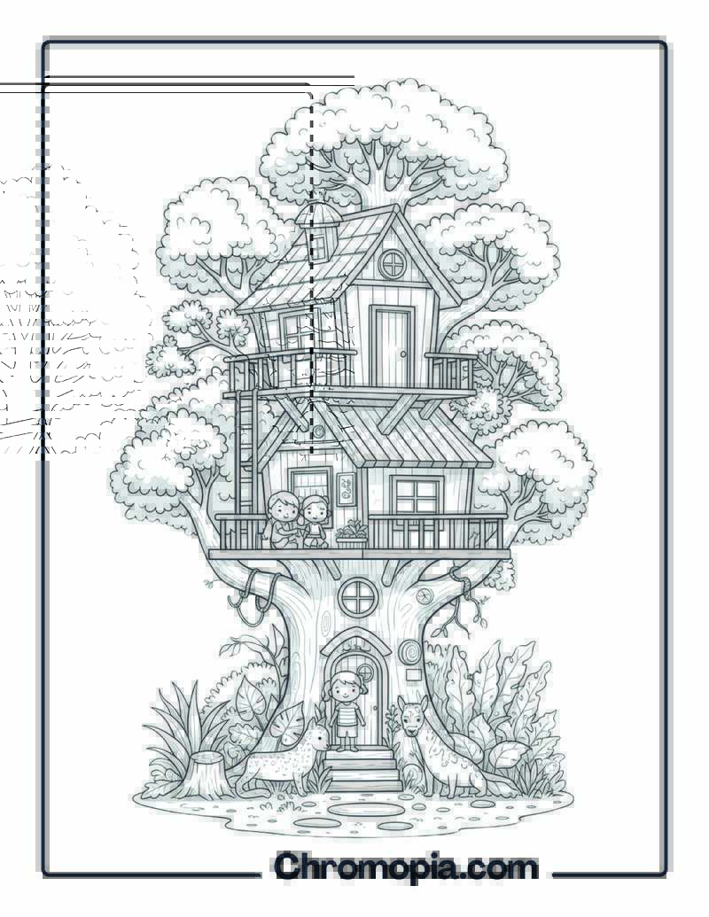 Tree House Plant Paradise Coloring Sheet