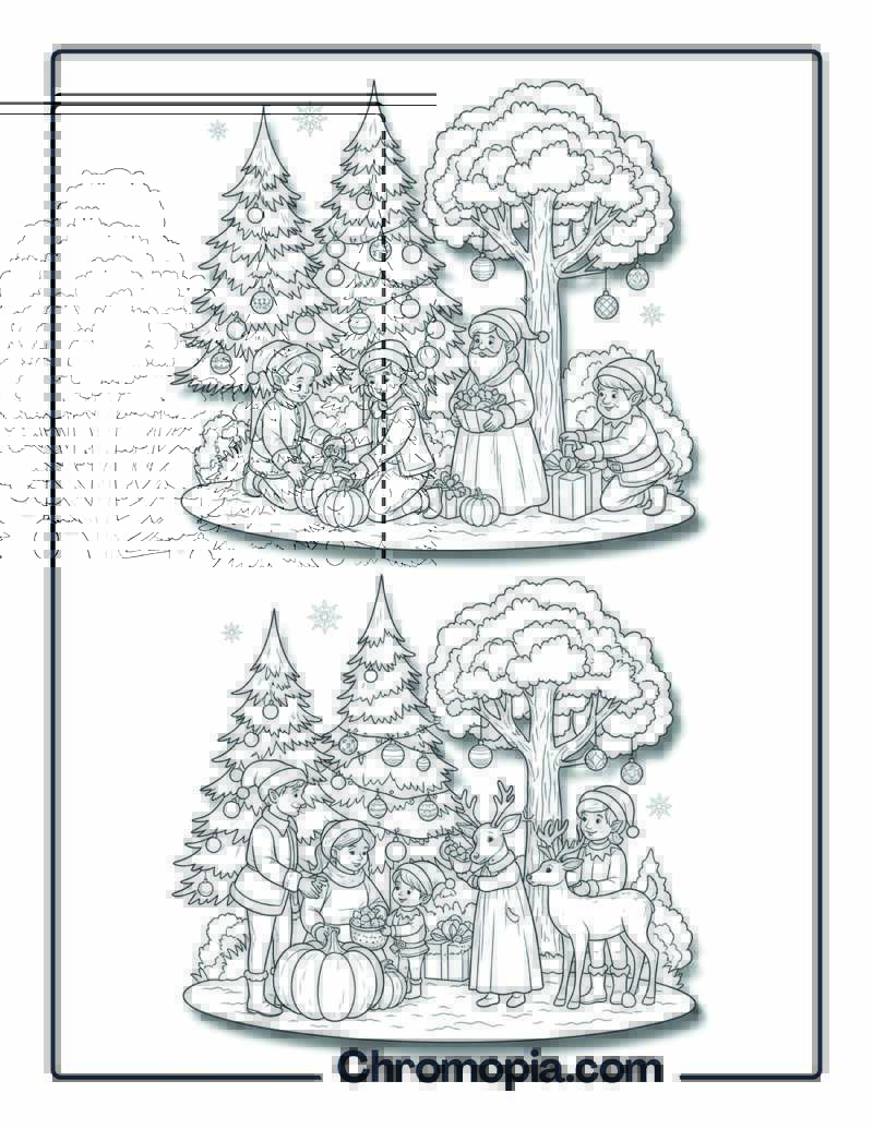 Christmas Autumn Forest Harvest Scene Coloring Page