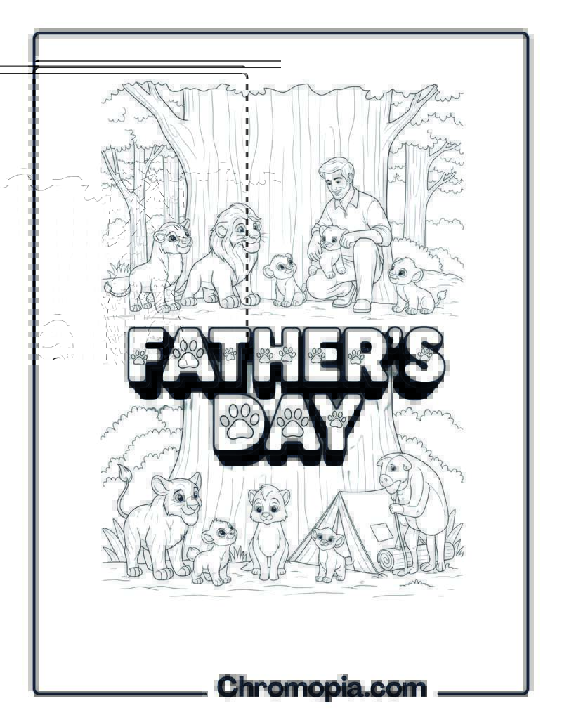Father_s Day Baby Animals Exploring Forest Coloring Page