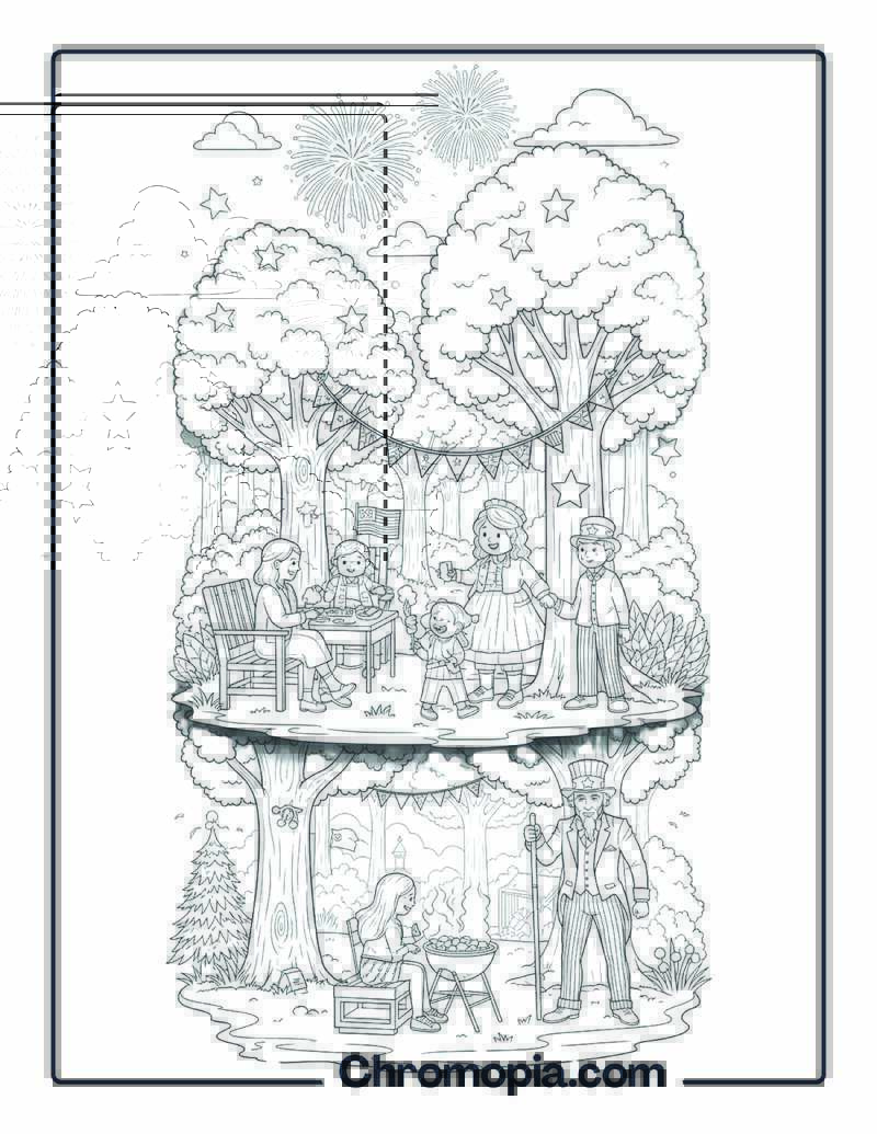 Independence Day Fresh Green Forest Awakening Coloring Sheet