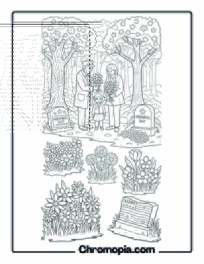 Memorial Day Forest Flowers Blooming Everywhere Coloring Sheet