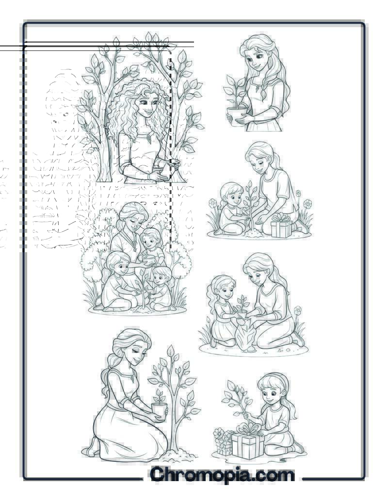 Mother_s Day New Leaves Budding Trees Coloring Page