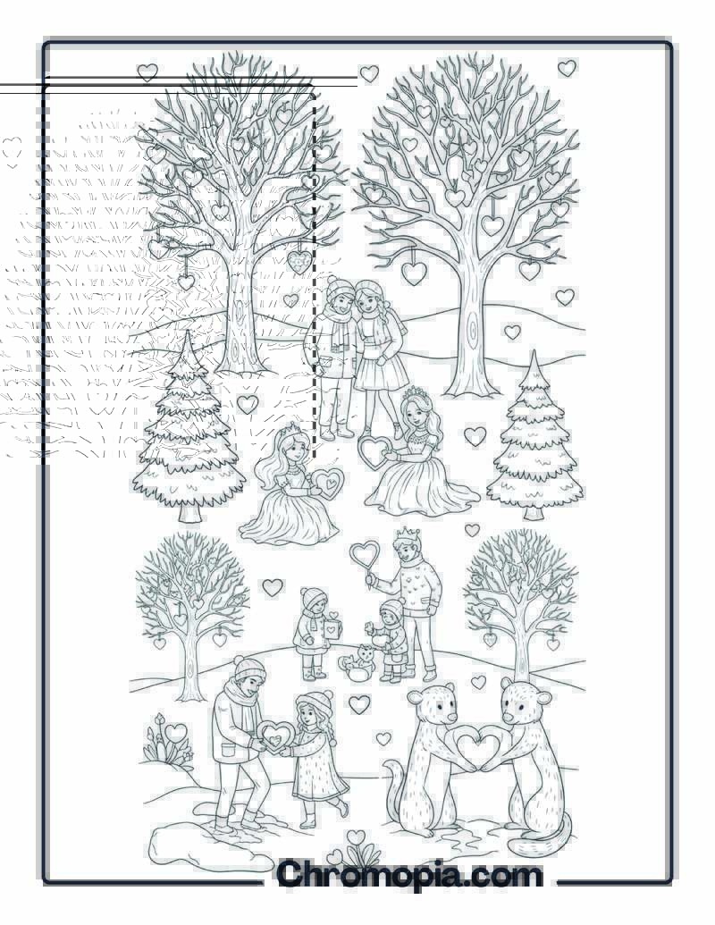 Valentine_s Bare Deciduous Trees Winter Coloring Sheet