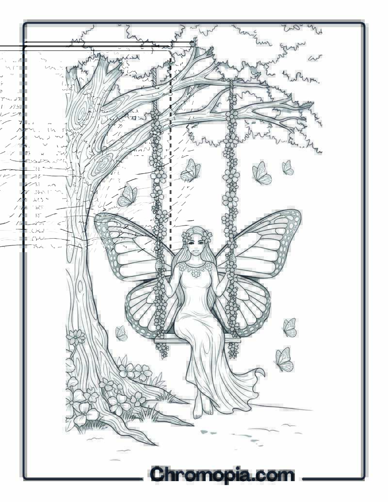 Butterfly Wing Forest Swing Coloring Sheet