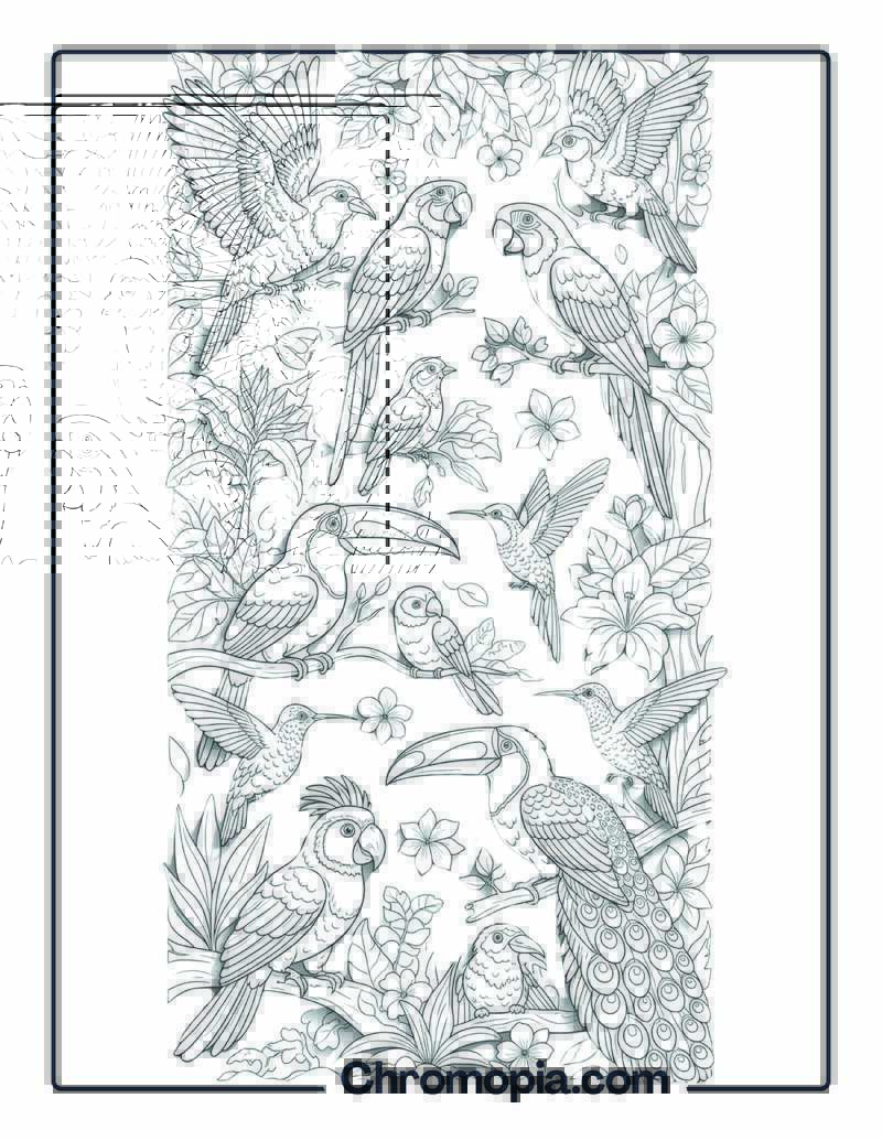 Colorful Tropical Bird Paradise Coloring Page